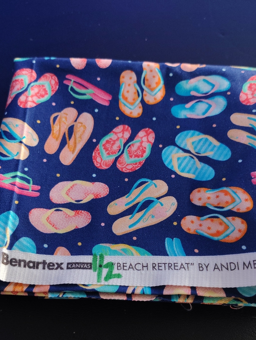 Beach Retreat Navy Flip-Flop Print Fabric 44 Wide 1/2 Yard